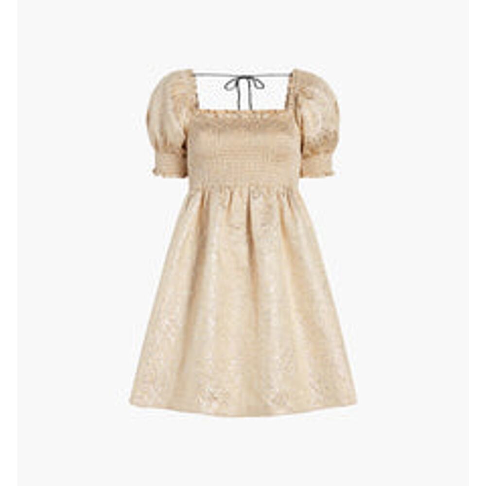 Chic Beige Puff Sleeve Mini Dress